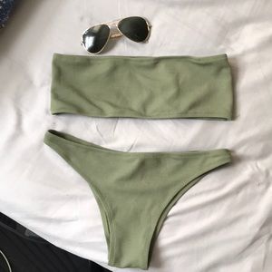 Green Strapless Bikini with Cheeky Bottoms